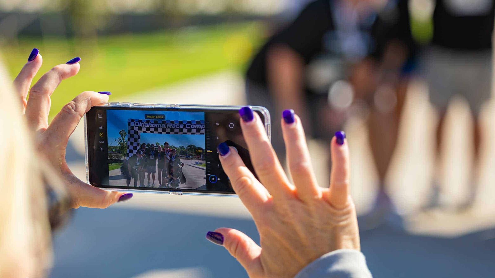 Runner browsing photos on phone